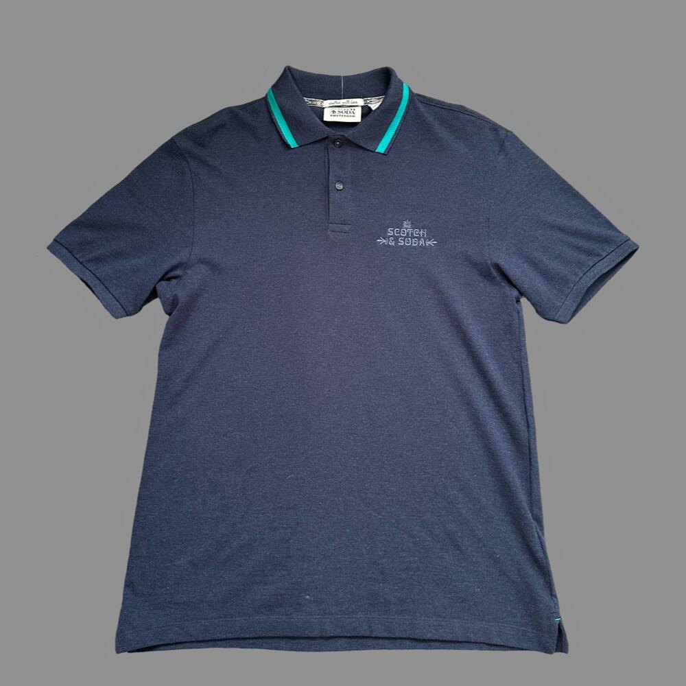 Scotch & Soda Night Heather Faded Navy Mens SS Polo Size S NWT